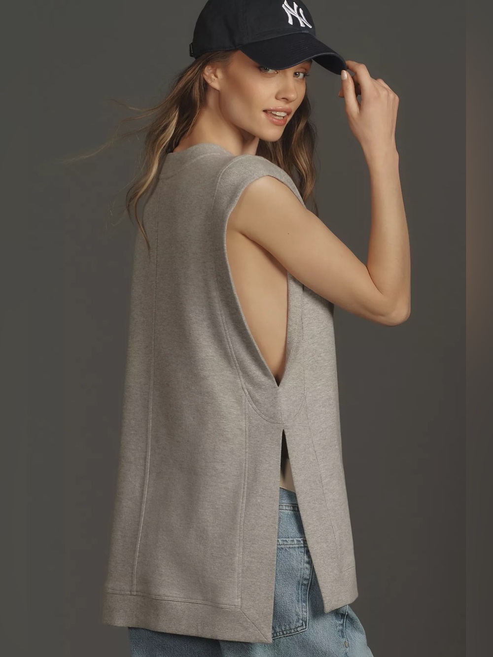 Anthropologie Pilcro Oversized V-Neck Sleeveless Sweatshirt